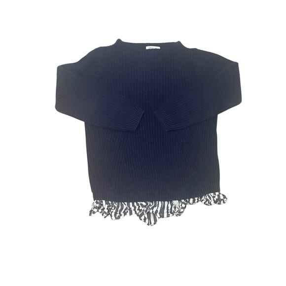 Crewcuts Girls Sweater Size 12 Navy Blue with Striped Ruffle Hem - Picture 1 of 6